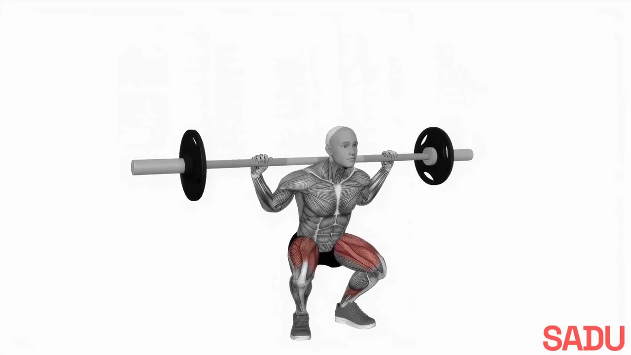 Demonstração em 3D do exercício Agachamento com barra